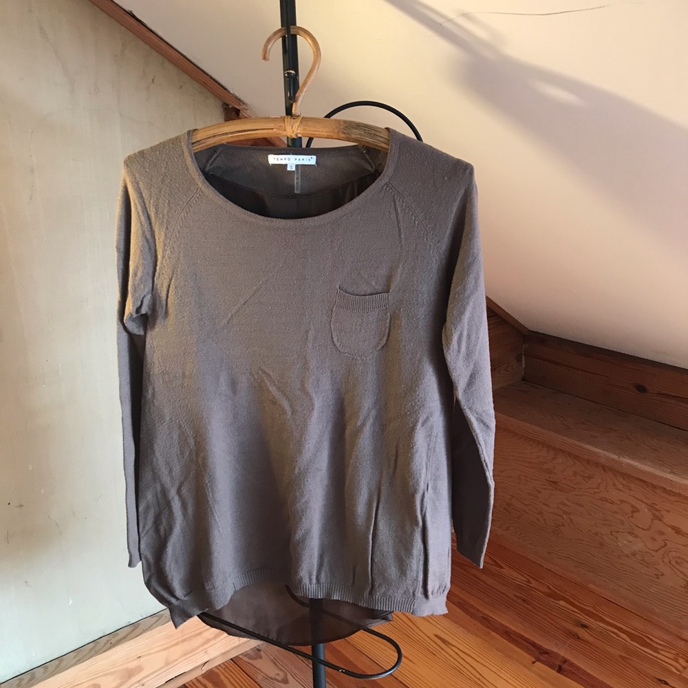 Tempo Paris Brown Satin Back Sweater, EUC, S/M
